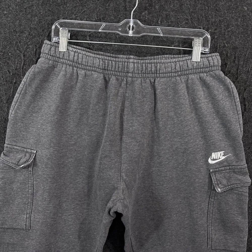 Nike Club Fleece Cargo Joggers Men's Large Gray Sweatpants Elastic Pockets